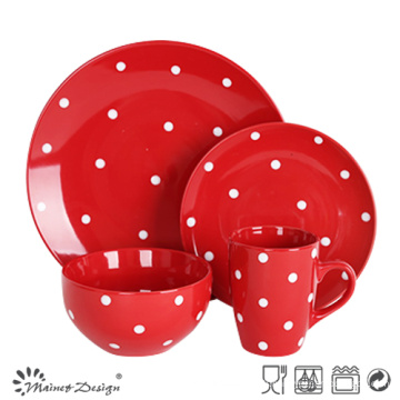 16PCS Dinner Set Red Glaze avec DOT Design